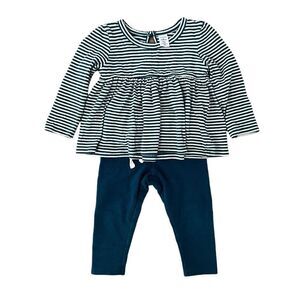 Nordstrom Baby Striped Blouse and Pants Outfit Set 2 Pc Size 12 Months Blue
